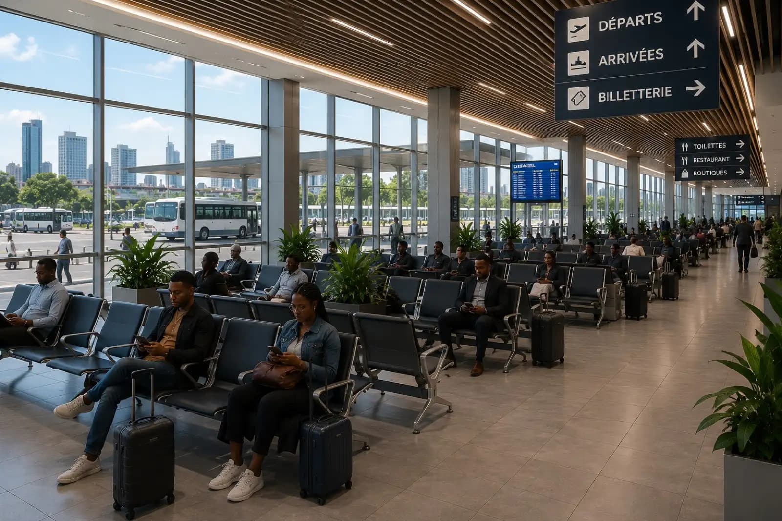 Salle d’attente d’une gare internationale, visualisation conceptuelle